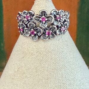 Or Paz PZ Israel Sterling Silver Ruby Flower Band Ring